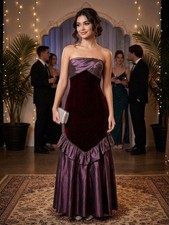 Vintage 1990s Prom Dress Velvet Taffeta Purple Whimsigoth Vampy Strapless XS S
