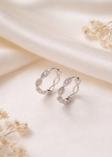 Small CZ Twist Hoop Huggie Earrings Platinum Plated Minimalist Gift Summer 15mm