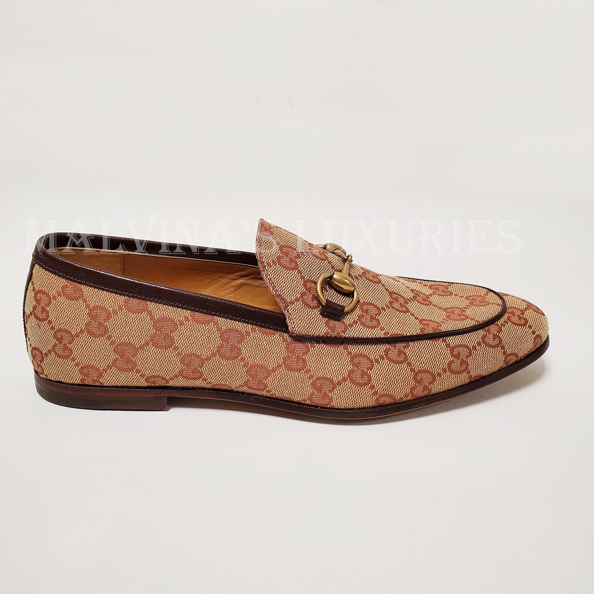 GUCCI SHOES MENS JORDAAN GG LOGO MONOGRAM CANVAS HORSEBIT 