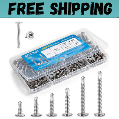 #ad 200PCS Sheet Metal Self Drilling Screws Assortment Kit #8 Truss Head Stainless $10.80
