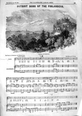 Original Old Antique Print 1854 Music Patriot Song Finland Sveaborg Hels 19th