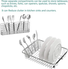 304 Stainless Steel Kitchen Utensil Holder Dish Drying Rack & Hooks, Rust-Proof