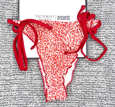 VS PINK Frankies Bikinis NWT XXL Red Leopard Print Reign Thong Bikini Bottom