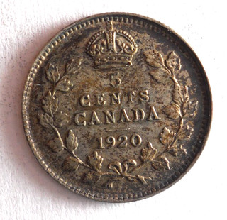 1920 CANADA 5 CENTS Excellent Silver Coin Lot J15