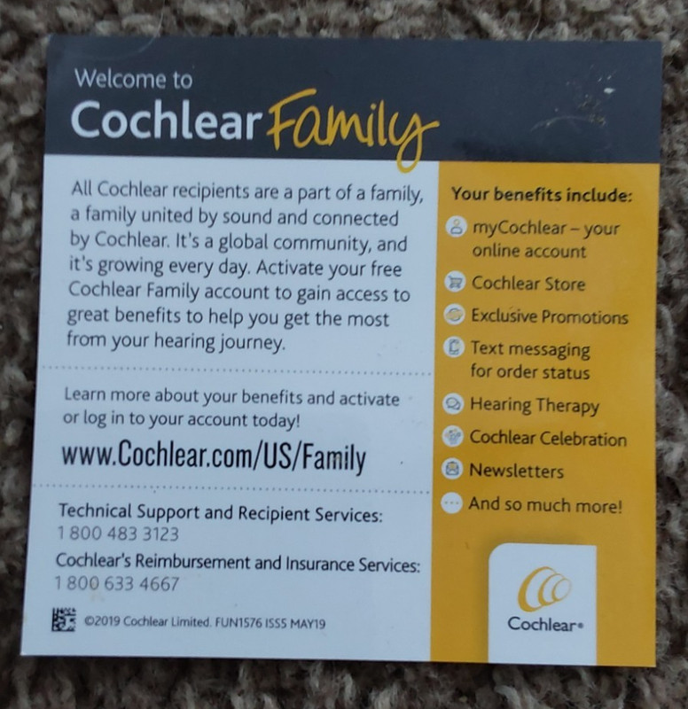 COCHLEAR FAMILY REFRIGERATOR  MAGNET LISTING BENEFITS AND PHONE NUMBERS