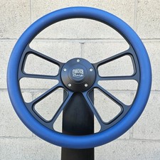 14 Black Steering Wheel Blue Vinyl Half Wrap And Fs Horn For 1969-94 Gm