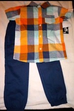 NWT Little Rebels Boys Size 5 Plaid Button Down Shirt Navy Pants Jogger Set