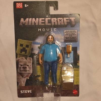 Mattel Minecraft Movie Steve Action Figure with Iron Sword, Chicken Leg, Shield