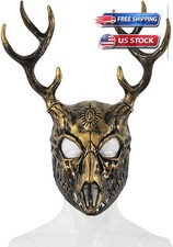 Realistic Latex Demon Mask with Horns Full Face Halloween Costume Prop