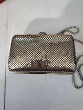 Aqua Vintage Gold Mesh Clutch Cocktail Purse Long Metal Chain Sparkle Enclosure