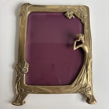 Vintage Solid Brass Art Lady By The Lake Pict...