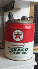 Vintage Improved Texaco 5-Gallon Motor Oil Can Gas Garage Sign Rare ~Nice One~