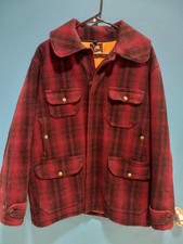 Vintage Woolrich 503 Wool Mackinaw Plaid Hunting Jacket Mens 44 Red Trapper 50s