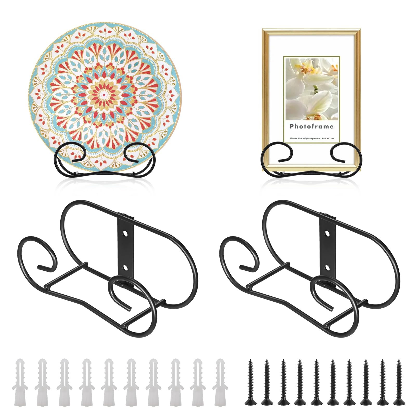 Sumnacon Plate Hangers for the Wall Metal with Screws,4 Pack Holders Displaying