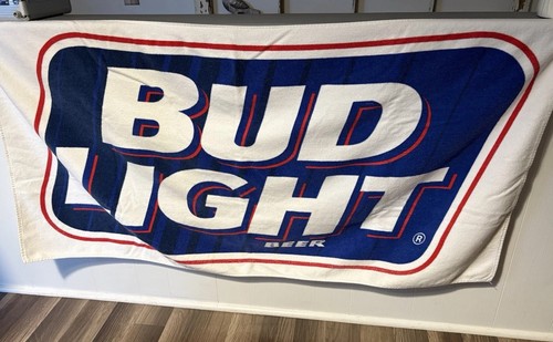 Lot of 2 Vintage Bud Light Beer Beach Towels 27x54 Blue White Bar Pool Decor