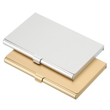 2 x Business Card Holder Aluminum Metal Card Case Slim Pocket Card Gold Silver