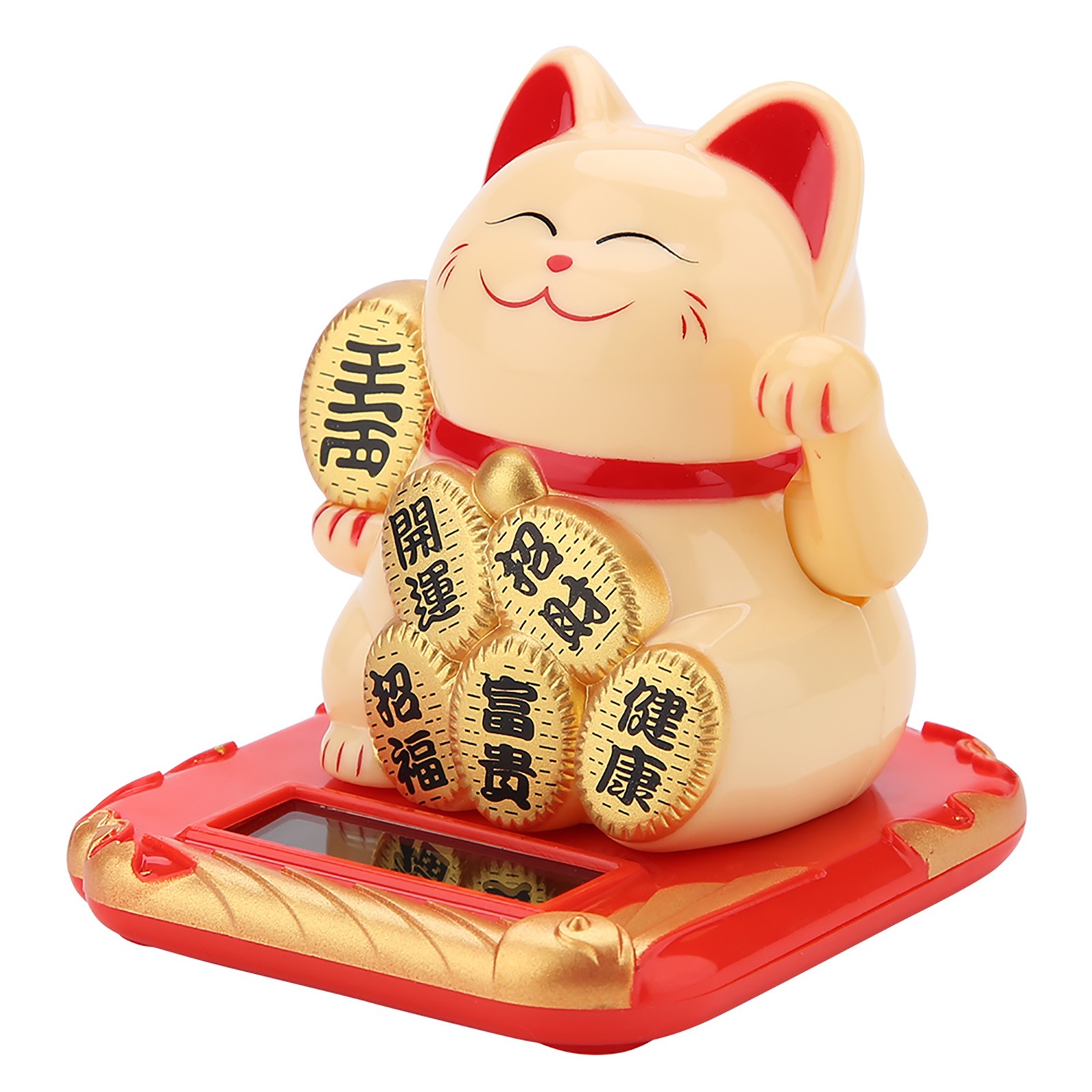 Maneki Neko Solar Powered Waving Hand Lucky Beckoning Fortune Cat Home Car NEW