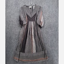 Universal Thread Women Small Gray Striped V Neck Puff Sleeve Midi Dress Rayon