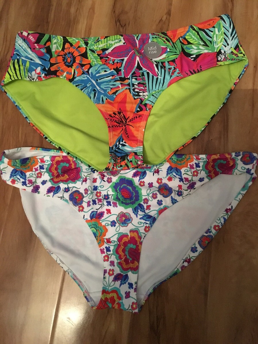 2 Paires De Bas De Bikini George Taille 20 - Motifs Tropical Et Floral, Neuf Avec étiquettes