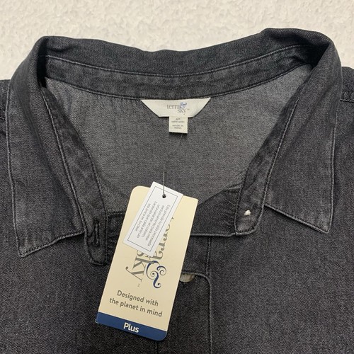 Terra & Sky Women's 4X Jean Size 28W-30W TS Woven Shirt Dress Black Denim - Picture 12 of 13