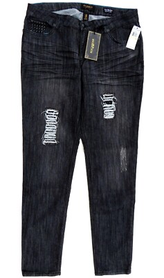 Rocawear Hannah Skinny Jeans Womens Size 18 Black Studded Distressed Y2K NWT