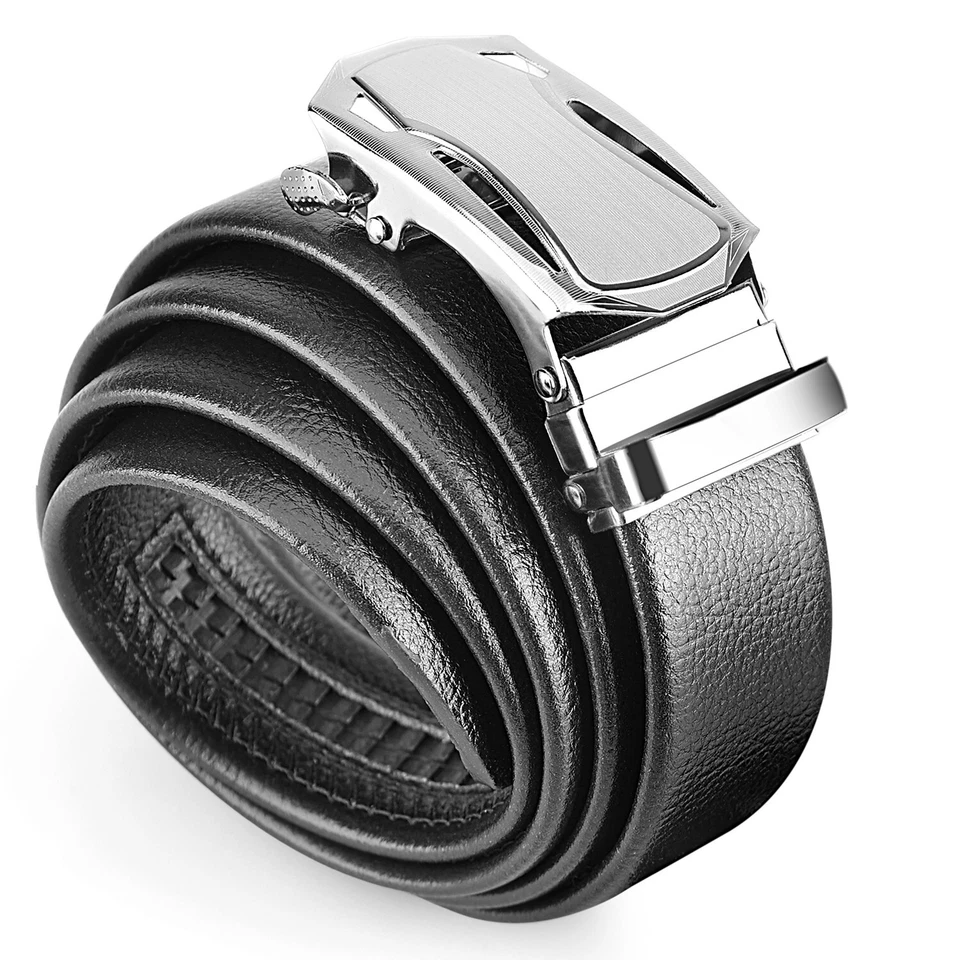 Men's Ratchet Dress Belt | Automatic Buckle | Adjustment | PU Leather | 47.2" | - Image 3 of 4