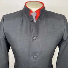Vintage Curlee Tuxedo Suit Jacket Band Collar Mandarin Coat 1960s Mens 38 Small