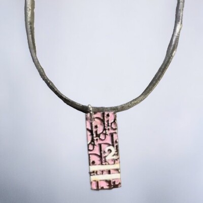 CHRISTIAN DIOR Trotter Pink Plate Necklace Pendant Used b