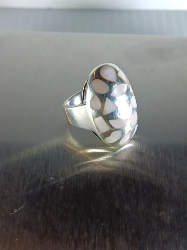 VINTAGE ROSE QUARTZ 925 SILVER RING SIZE 7.5 PRE-OWNED