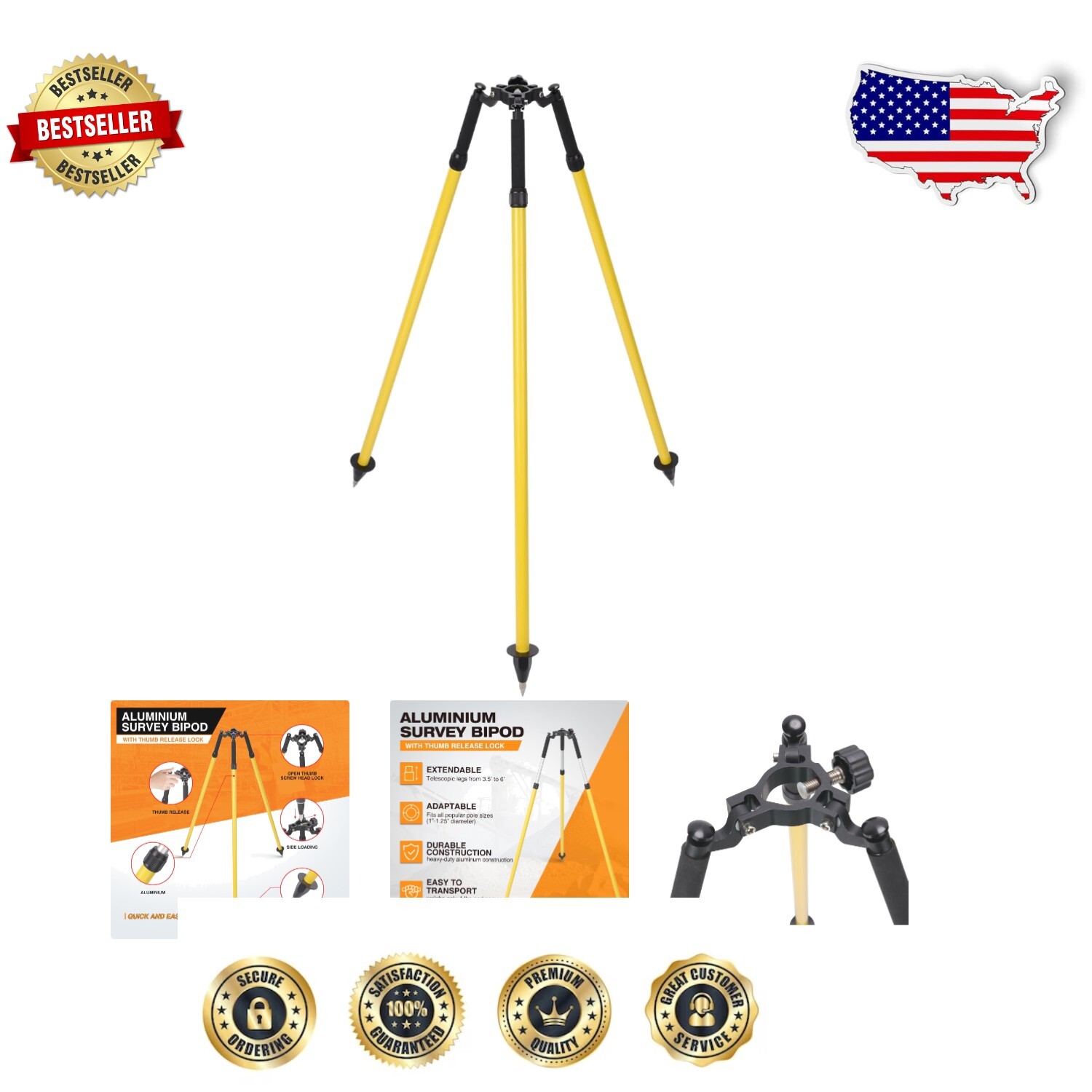 Durable Thumb Release Aluminum Tripod - Extended Height for Surveying Needs
