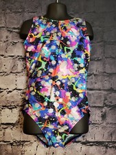 Small   Girls Sparkly Rainbow Splatter Leotard read description 