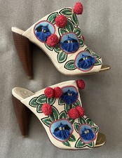 Tory Burch Ellis Leather Pom Pom Tassel Mule Size 5.5 M Women  s