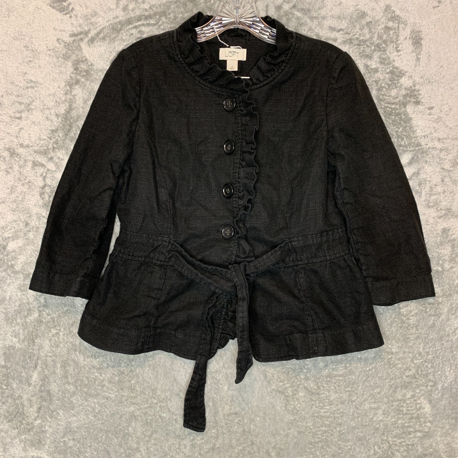 Loft Women Fairy Grunge Whimsigoth Ruffle Linen Blend Tie Button Front Jacket 8