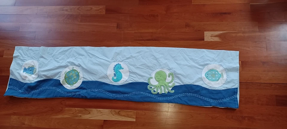 Línea Niños Burbujas 2 Ventanas Cenefa Tratamiento Cortina Océano Vida Marina Vivero Azul Foto 2 de 4