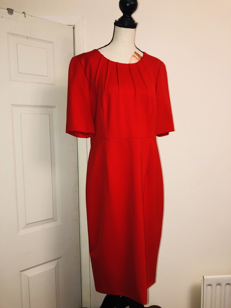 Net A Porter Madeleine Red Dress Pleated Neck Design Size-M/14 New