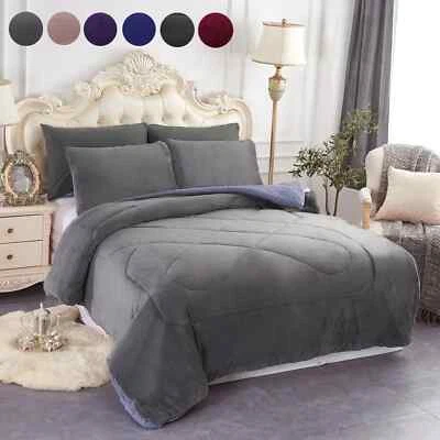 3 Piece Micromink Sherpa Comforter Set Korean Blanket Queen/King/Cal King Sizes