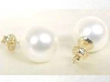 12mm 14mm WHITE Sea Shell Pearl Stud Earrings 14K Solid Yellow Gold Posts
