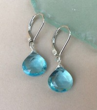 New Sterling Silver Blue Topaz Sundance charm artisan Jewelry handmade earrings