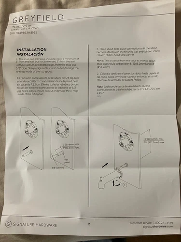 Signature Hardware Greyfield 7-1/8" Non-Diverter Tub Spout 449784 BRUSHED NICKEL - Picture 5 of 7