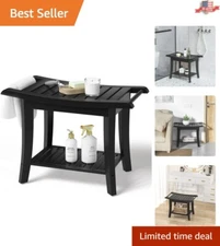 Shower Bench with Storage Shelf - Versatile & Waterproof - Black, 24x13.4x18.5