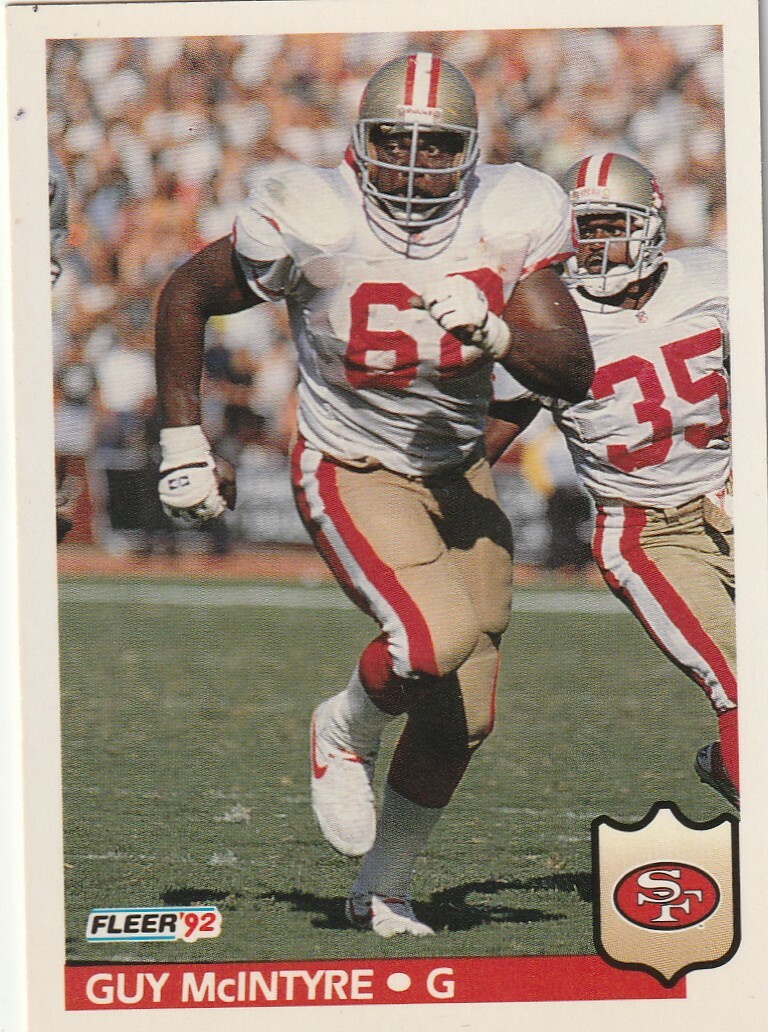 FREE SHIPPING-MINT-1992 Fleer Guy McIntyre #381-PLUS 49ERS BONUS CARDS