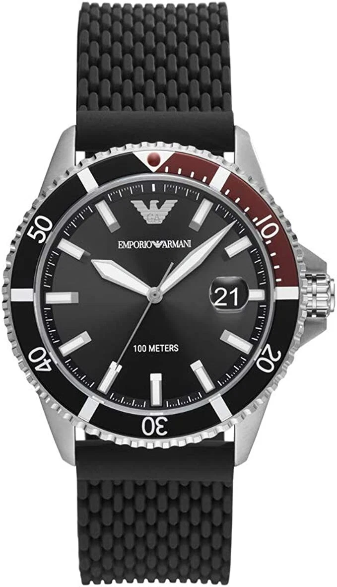 Emporio Armani 100m Diver Rotating Bezel Silicone Strap Men s