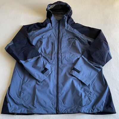 Adidas Terrex Xploric Women 2X Rain Ready Waterproof Hooded Hiking Jacket Blue