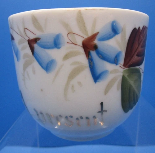 UNBRANDED Antique Mustache Coffee Cup Mug Bluebells and saying "A Prisint"