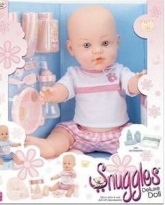 baby snuggles drink and wet doll