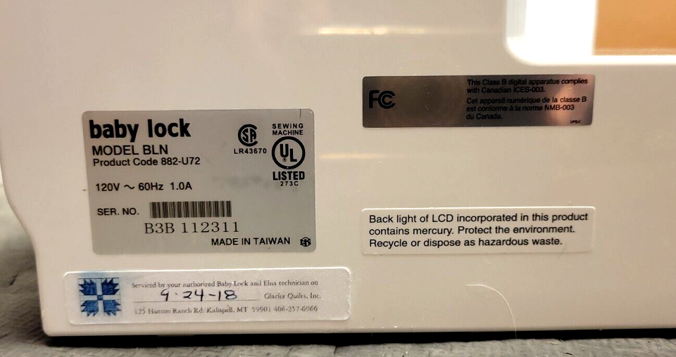 Baby Lock Esante BLN Computerized Sewing Embroidery Machine, Hoops