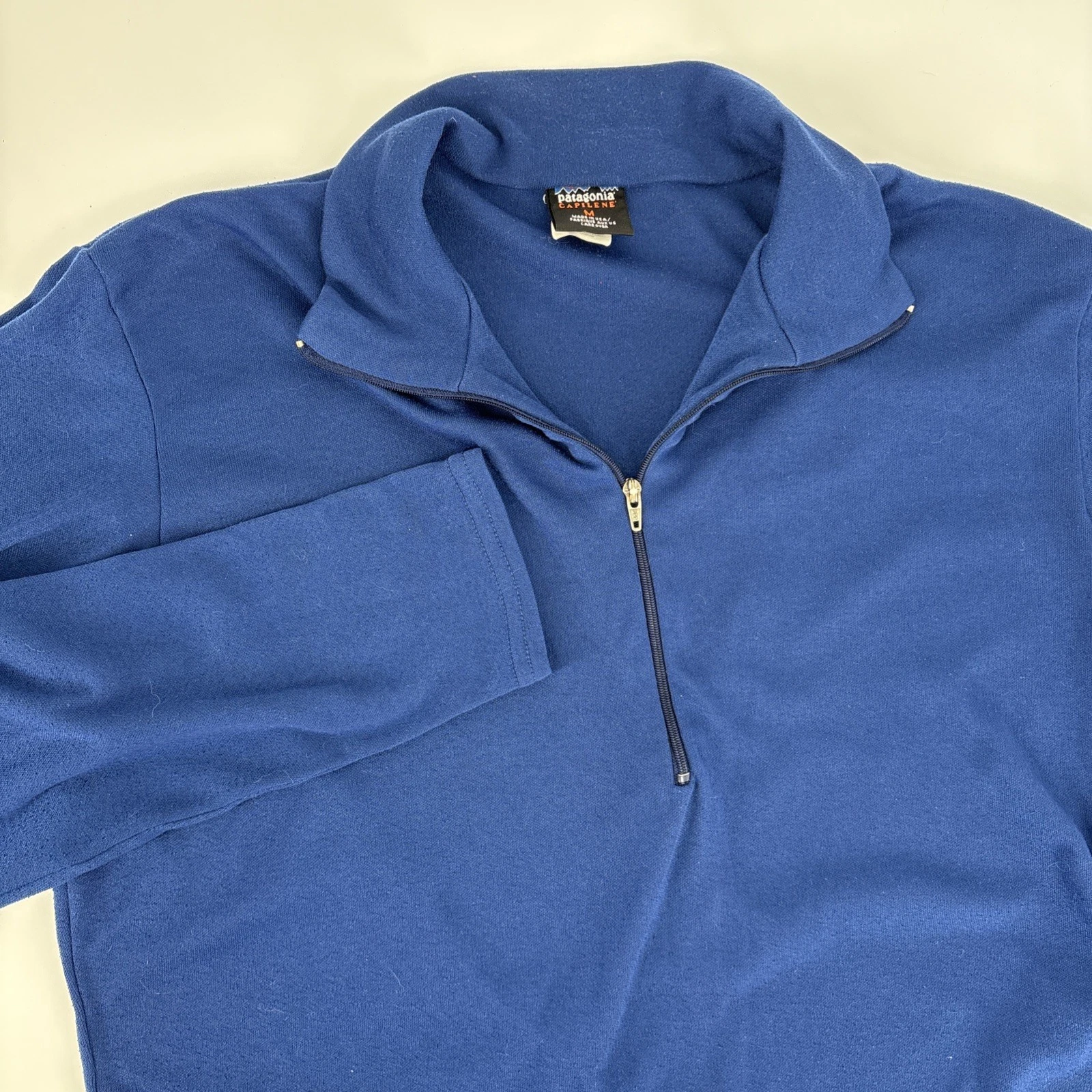 Patagonia Capilene Pullover Mens Medium Blue Quarter Zip Base Layer Made in USA