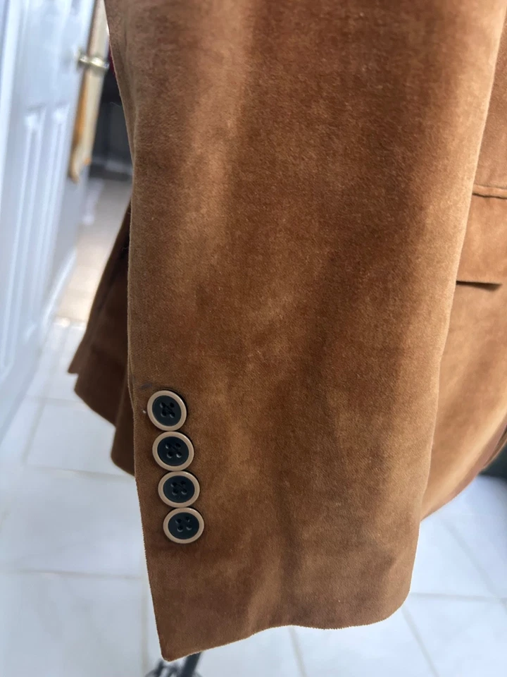  Chaqueta Blazer Abrigo Deportivo Tallia Marrón Naranja Quemado Terciopelo Fumar Foto 3 de 4