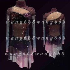 Professional ice figure skating competition dress custom pink dyeing handmade
