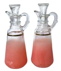 Vtg Set of 2 Anchor Hocking Blendo Pink Oil & Vinegar Cruets w/ Stoppers